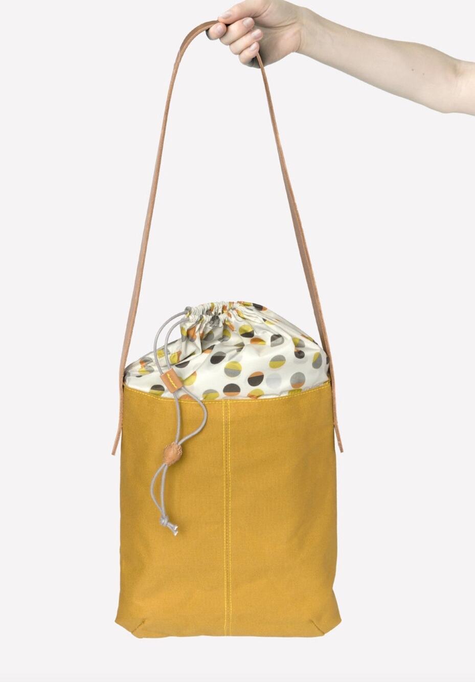 Maharam Hella Jongerius Mustard Confetti Canvas Leather Strap Bucket Tote HJ Bag